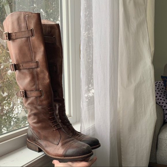 Vince Camuto Shoes - Leather Riding Boots with Laces and Buckles